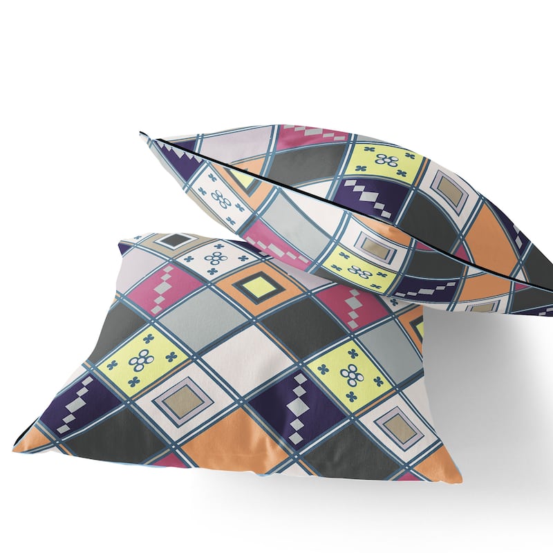 HomeRoots Set of Two 16" X 16" Beige and Pink Blown Seam Diamond Indoor Outdoor Throw Pillow - 16.00' X '16.00' X '5.00