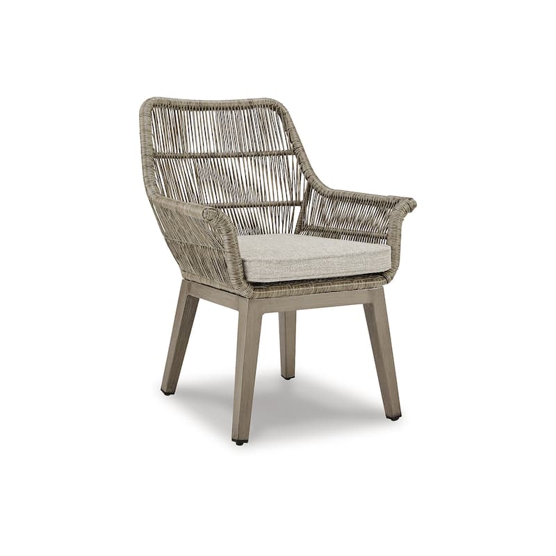 Signature Design by Ashley Beach Front Brown/Beige Outdoor Arm Chair Set With Cushions (Set of 2) - 28"W x 27"D x 35"H