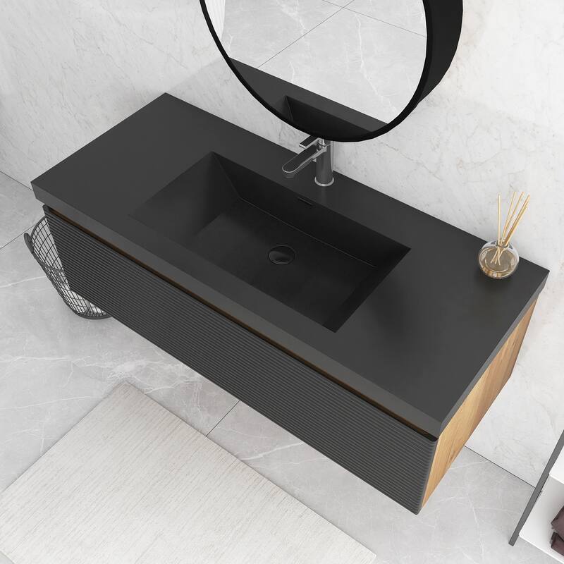 MDF Wall-Mounted Bathroom Vanity Set with Integrated Resin Sink with Drain in Matte Black