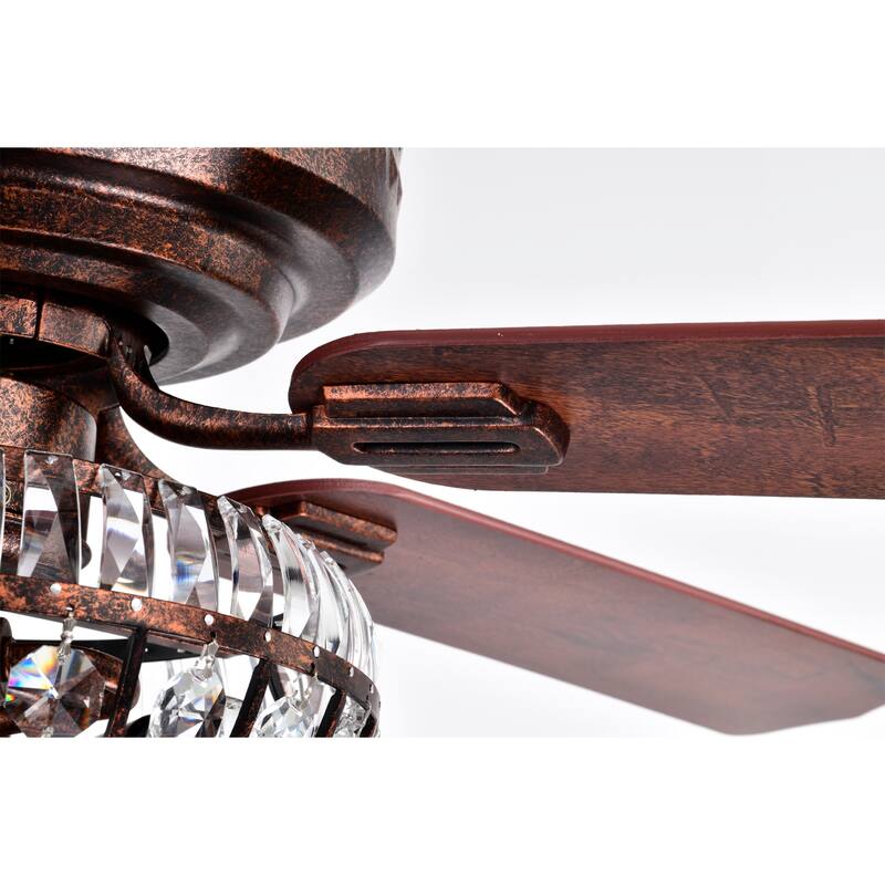 Violette 52 Inch Antique Copper Finish Crystal Ceiling Fan with Remote