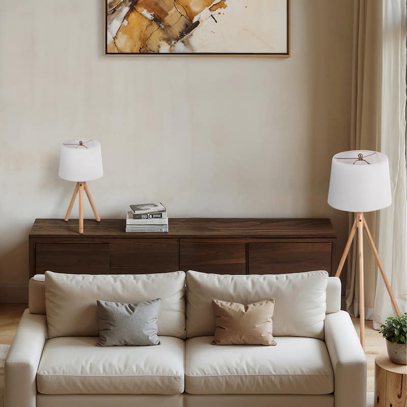 Sagebrook Home 59/26" Wood Tripod Table&floor Lamps, Natural, Set of 2 - 28" x 28" x 59" - Brown - 28" x 28" x 59"
