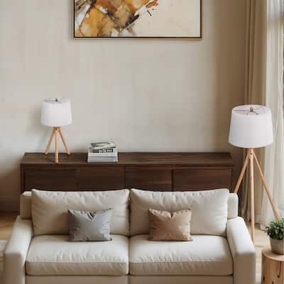Sagebrook Home 59/26" Wood Tripod Table&floor Lamps, Natural, Set of 2 - 28" x 28" x 59"