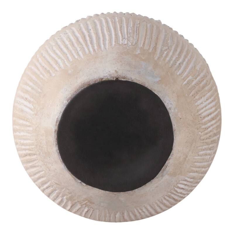 Ceramic Modern Round Flower Vase with Lines - Ivory