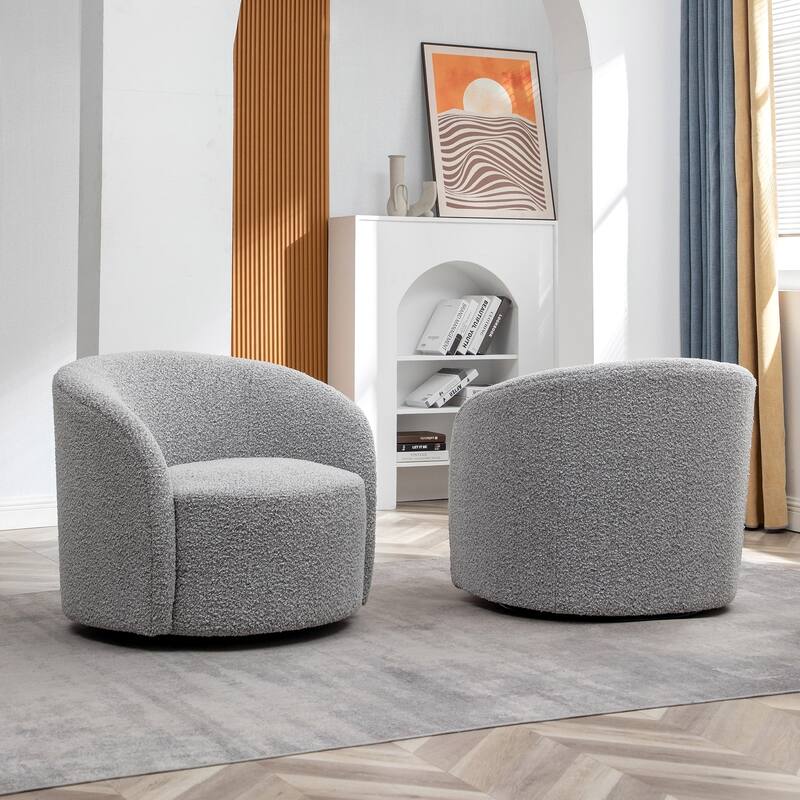 KINWELL 34" Wide Upholstered Swivel Accent Barrel Chair (Set of 2)