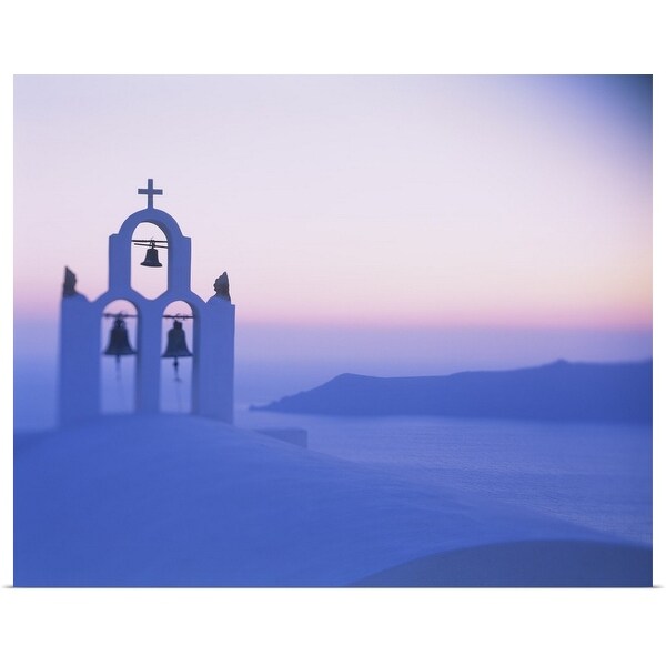 "Bell tower of a church at sunset, Santorini, Greece" Poster Print