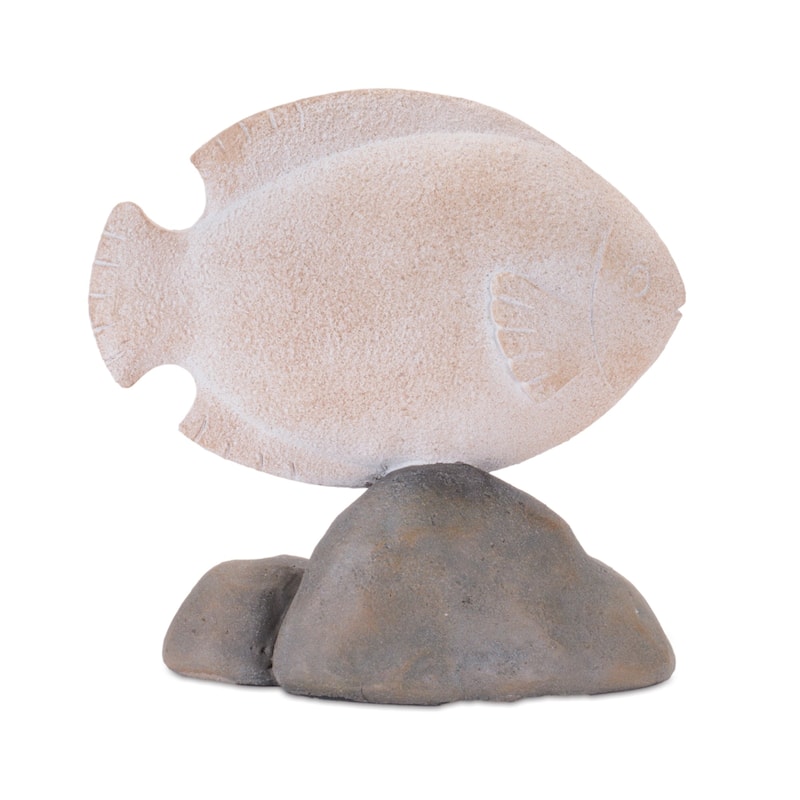 Fish on Rock Decorations - 6.5" - Beige and Gray - Set of 4