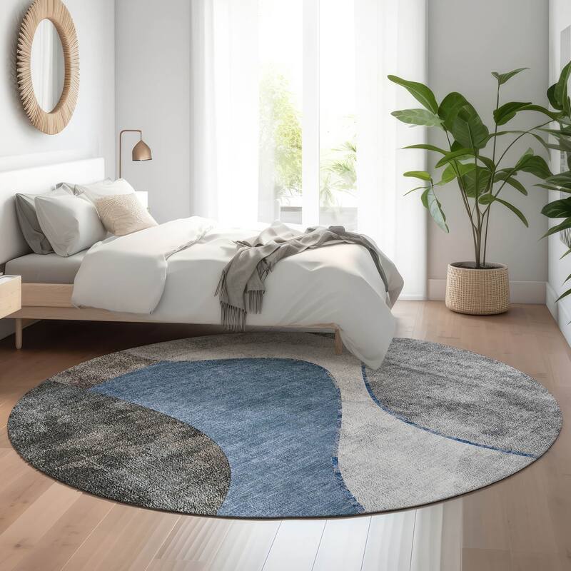 Premium Washable Super Soft Abstract Glam Mayfield Rug - Blue - 8' x 8' - Round