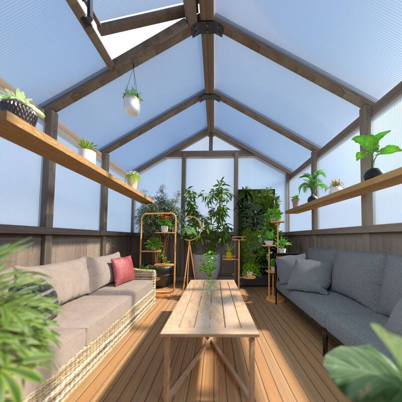 VEIKOUS Walk-in Wooden Greenhouse for Outside, Garden and Backyard, Light Mocha Brown