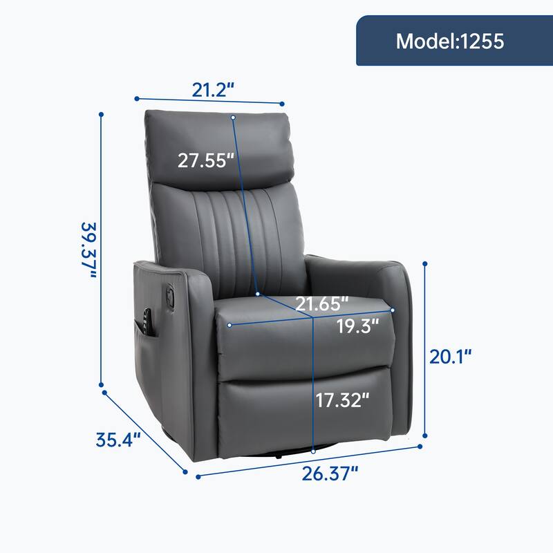 Leather Heat Massage Manual Recliner Chair with Rocker and Swivel in Fabric for Living Room