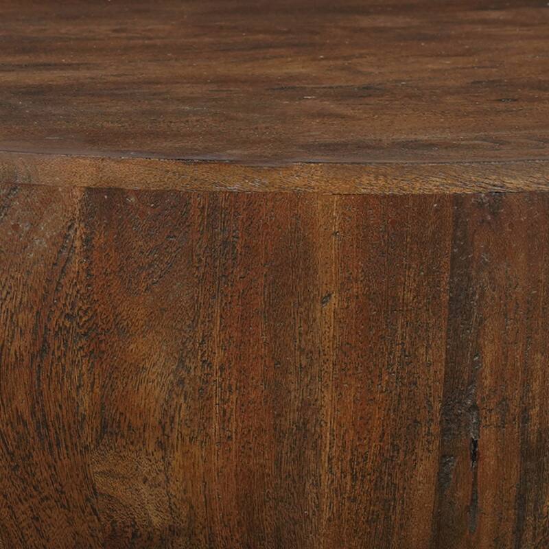 Arthur Coffee Table 35.5" Round Top Drum Shaped Sandblasted Walnut Brown Mango Wood