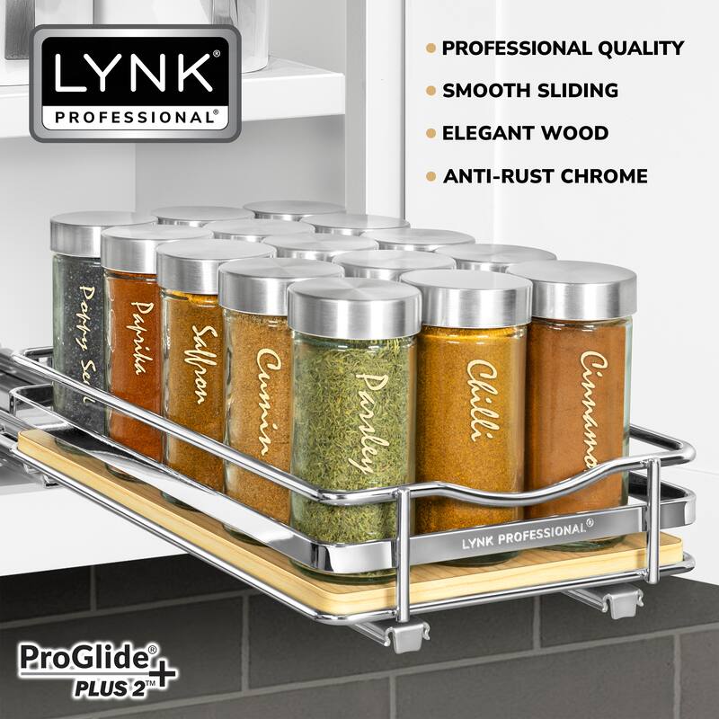 LYNK PROFESSIONAL® Élite™ Pull Out Spice Rack Organizer for Cabinet - 6-1/4 inch Wide - Lifetime Ltd Warranty, Wood - 6.3in Wood