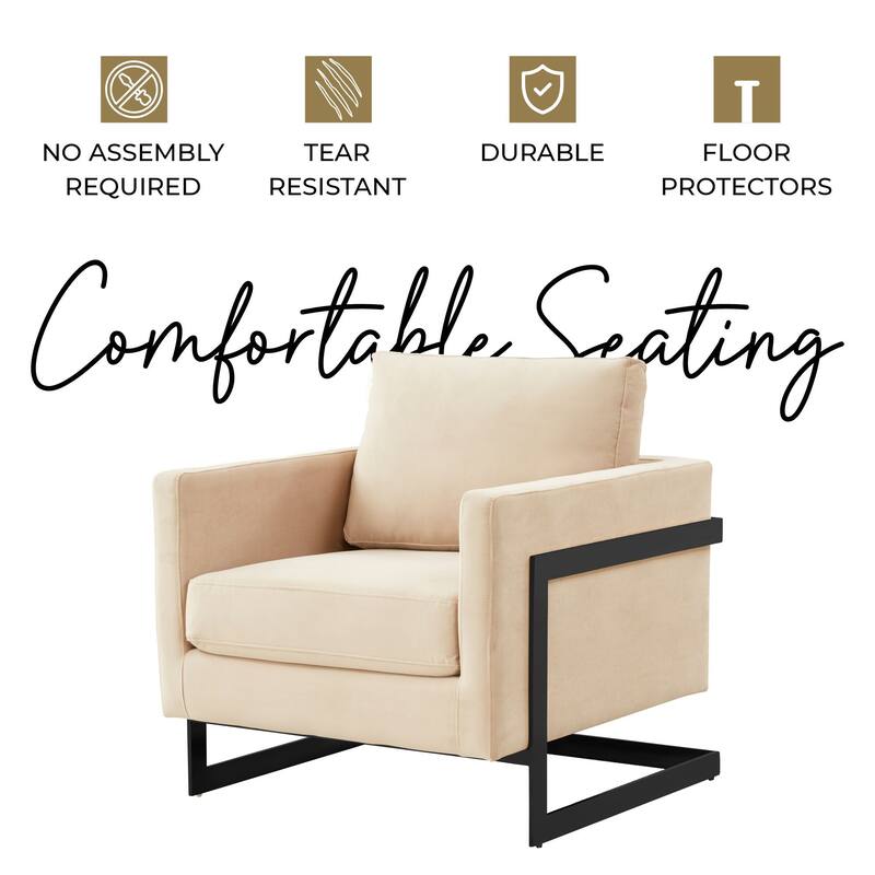 LeisureMod Lincoln Modern Velvet Arm Chair with Black Steel Frame - 35"