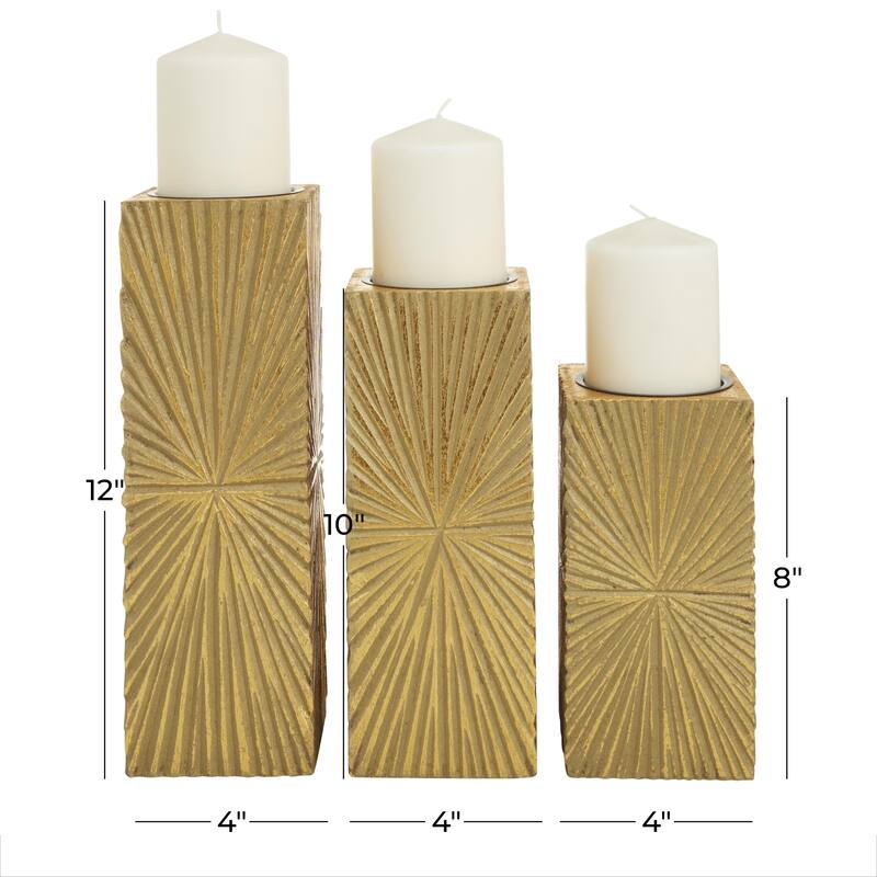 CosmoLiving by Cosmopolitan Gold, White or Black Wooden Carved Pillar Geometric Decorative Candle Holder (Set of 3)