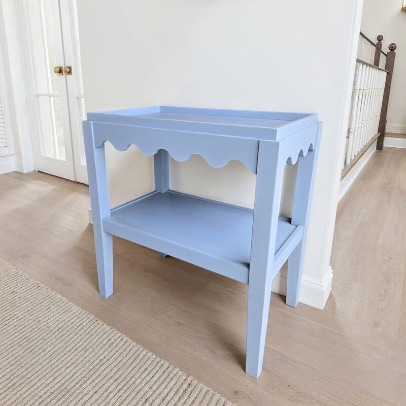 Carolina Chair & Table Rectangular Side Table, Mango Wood, Decorative Scallop Edge, 17L x 28W x 28H inches