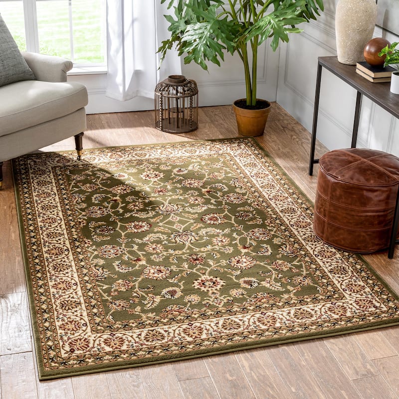 Well Woven Oriental Detailed Palace Green Area Rug - 5'3" x 7'3"