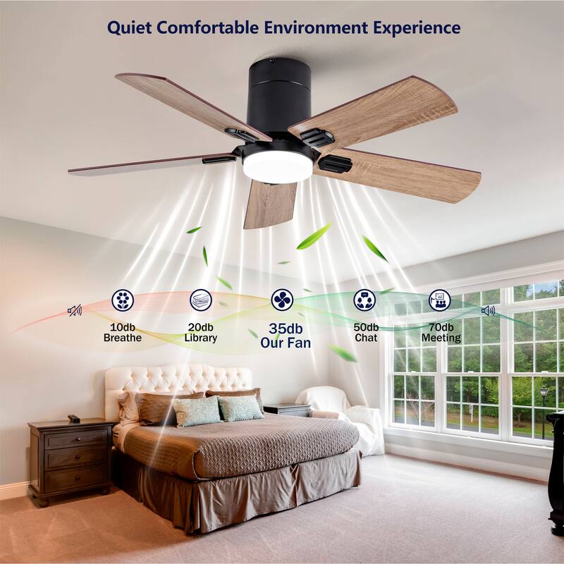 42" Low-Profile Ceiling Fans w/ Light and Remote, Dimmable LED, Quiet Reversible DC Motor