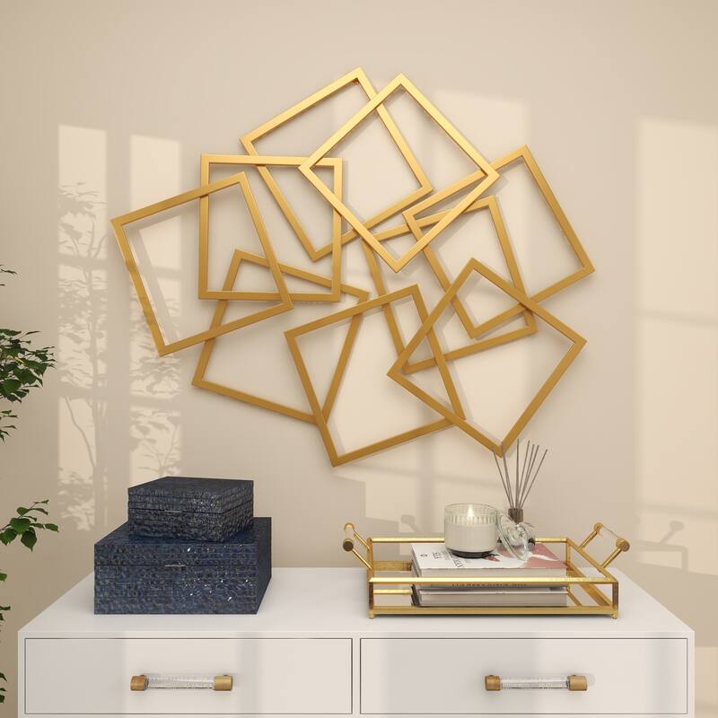 Metal Geometric Overlapping Square Home Wall Decor - Gold - CosmoLiving by Cosmopolitan