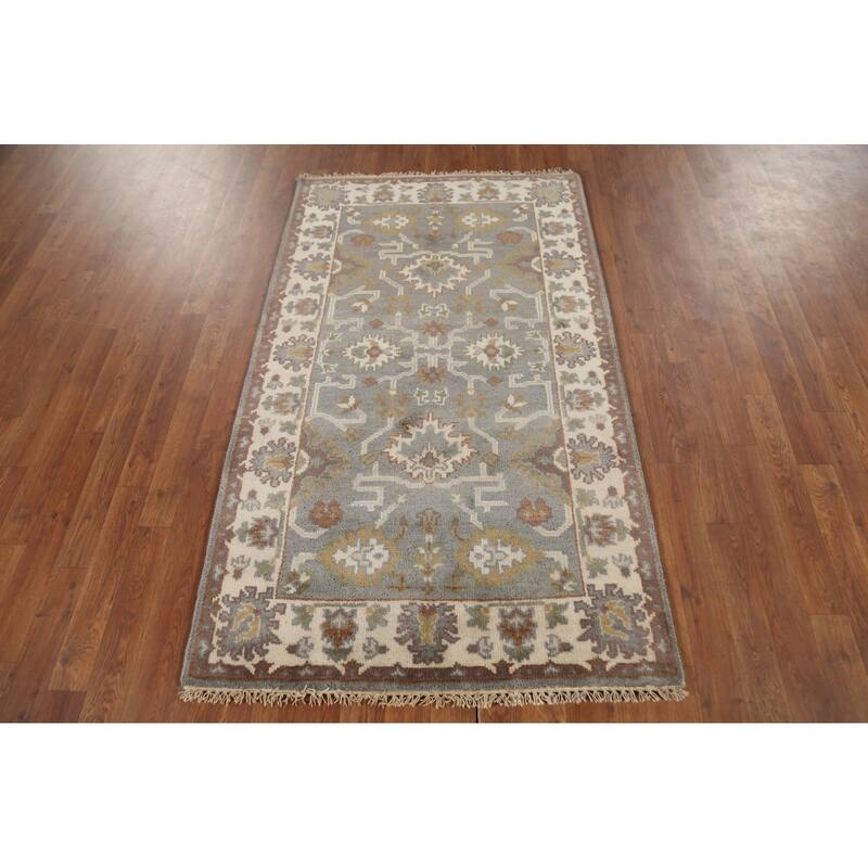 Gray Geometric Oushak Indian Accent Rug Handmade Wool Carpet - 3'1"x 5'2"