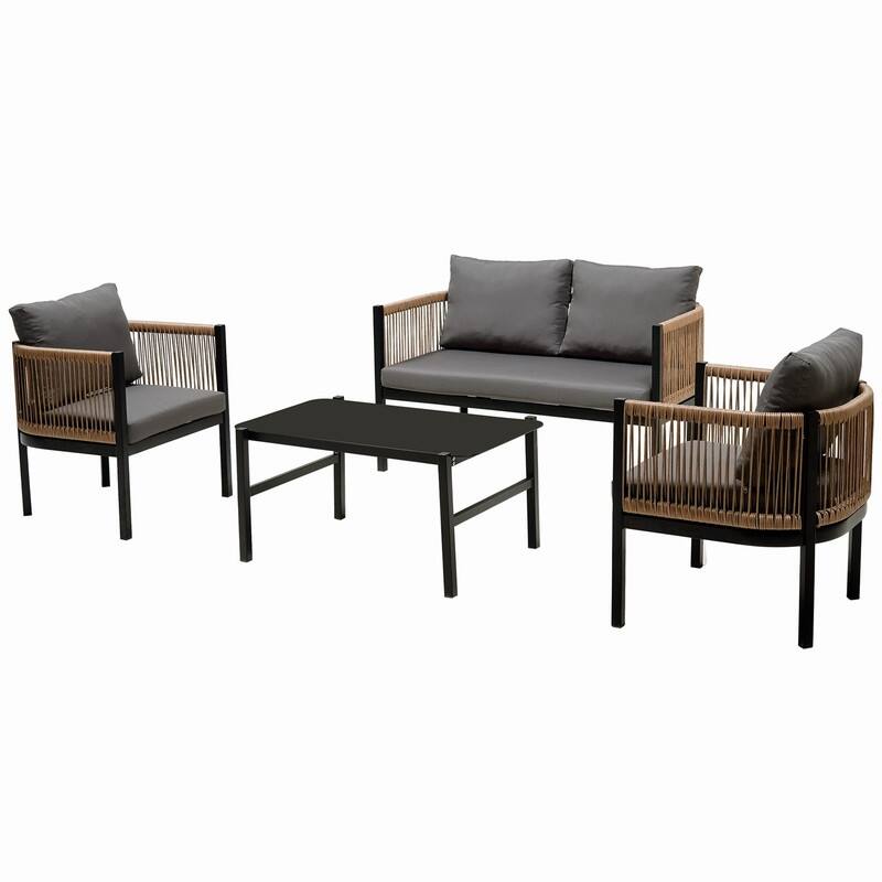 4-Person Outdoor Sofa Set with Removable Cushions for Garden Backyard and Balcony Entertaining Comfort