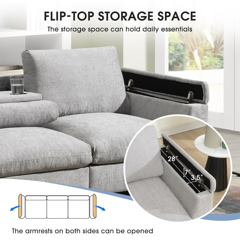 Chenille Modular Sectional Sofa,Cloud Couch Set with, USB, Bluetooth