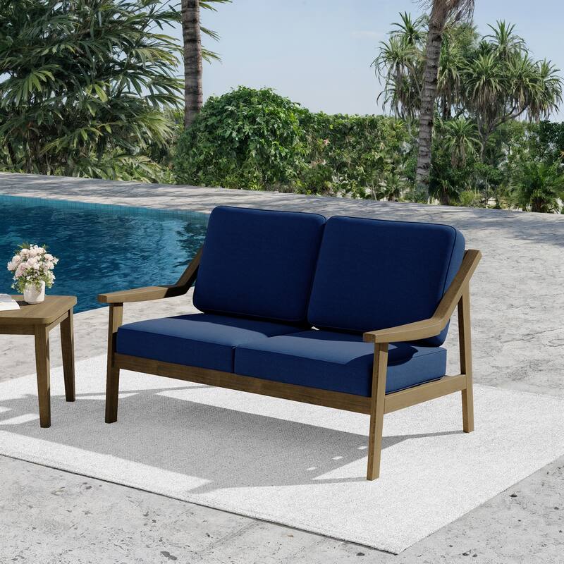 Outdoor Teak Wood Slat Back Patio Loveseat Sofa