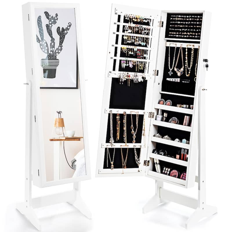 Costway Jewelry Cabinet Stand Mirror Armoire Lockable Organizer Large - White