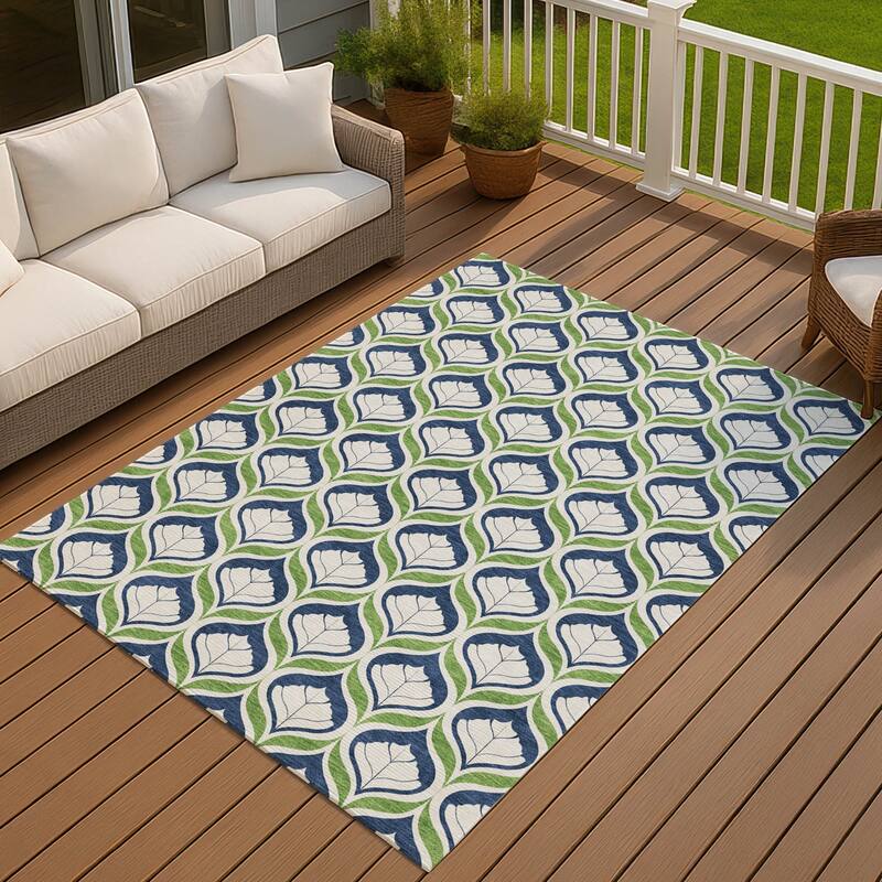 Machine Washable Indoor/ Outdoor Modern Trellis Chantille Rug - Blue - 9' x 12'