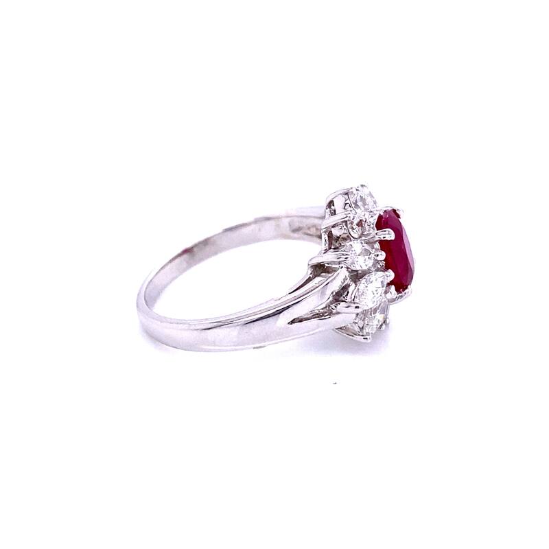 Kabella Luxe Ruby and Tapered Baguette and Round Diamonds Ring