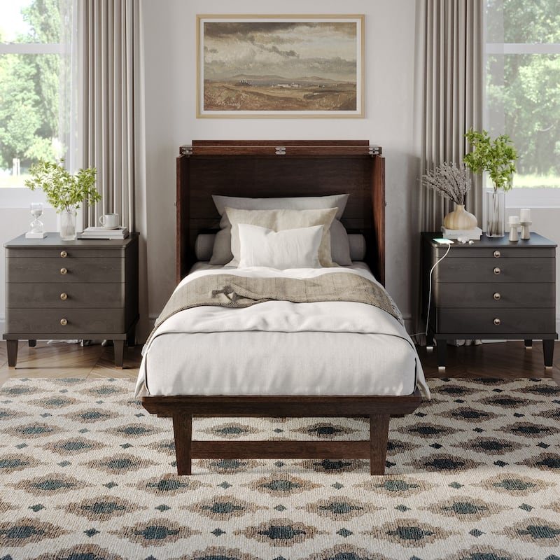 AFI Northfield Murphy Bed Chest with 6" Mattress, Storage Drawer & Built-In Charger