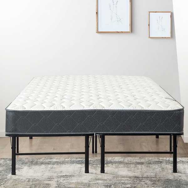 slide 2 of 7, Onetan Mattress and Platform Bed Set, 9-Inch Medium Tight Top Hybrid Mattress and 14" Metal Platform Bed