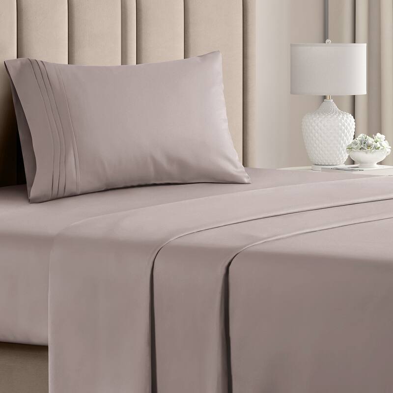 CGK Linens 4 Piece Solid Microfiber Deep Pocket Soft Bed Sheet Set - Twin - Thistle Purple