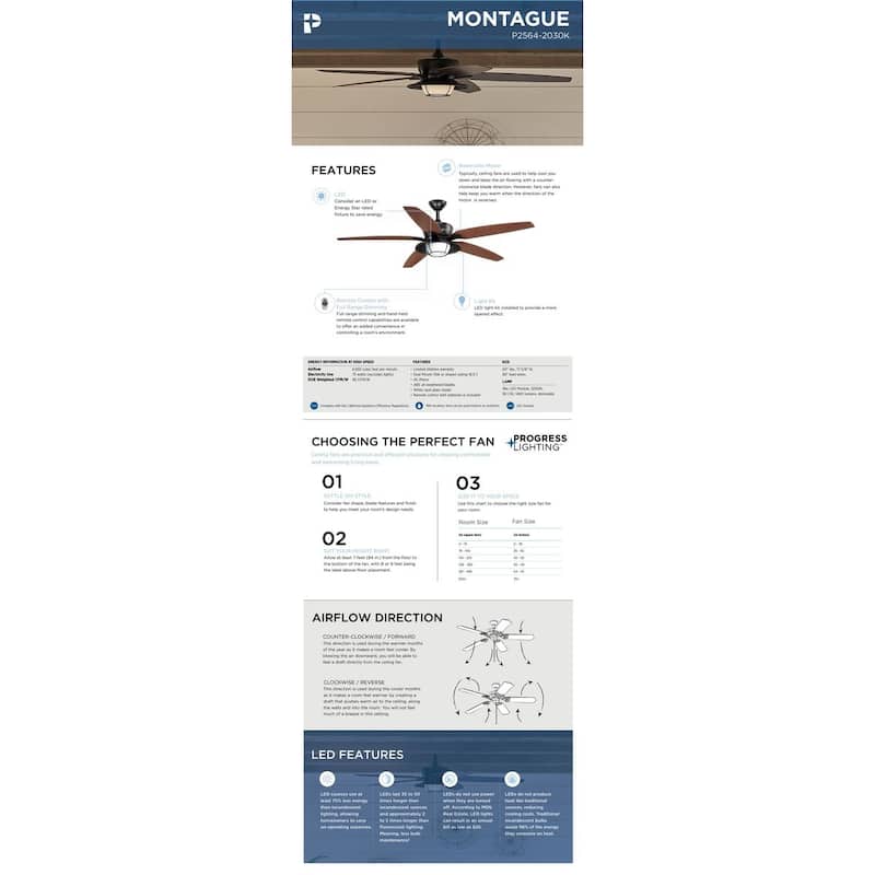 Montague Collection 60" Indoor Outdoor Five-Blade Ceiling Fan - 12.750" x 26.370" x 16.120"