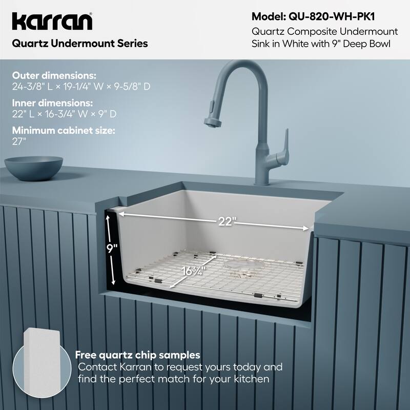 Karran Undermount 24.38 in Single Bowl Quartz Kitchen Sink Kit