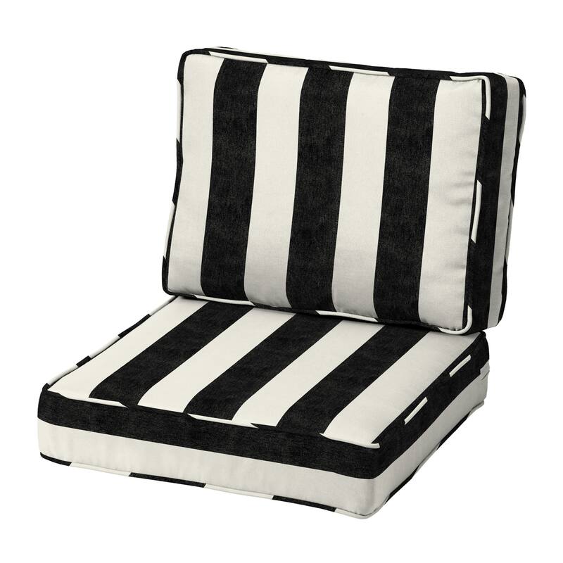 Arden Selections ProFoam Outdoor Plush Deep Seat Set - 24 L x 24 W - Onyx Black Cabana Stripe