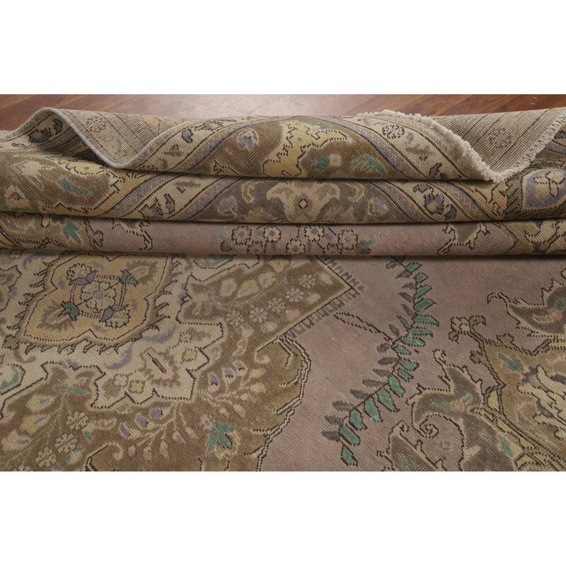 Traditional Grey Tabriz Persian Vintage Area Rug Handmade Wool Carpet - 9'7" x 12'7"
