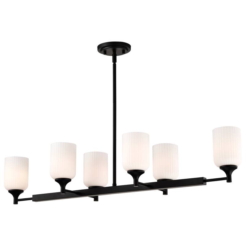 Solara 6 Light Island Pendant Matte Black Finish Frosted Ribbed Glass - Matte Black