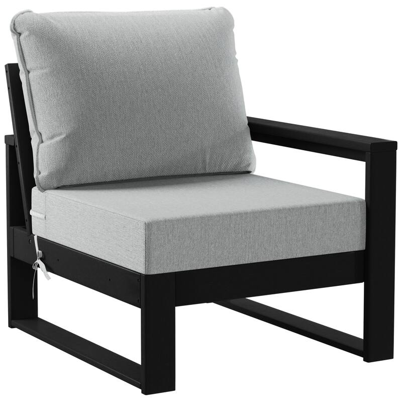 Polytrends Endless Patio Deep Seating Right Arm Chair with Black Frame - Black/Light Gray