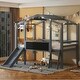 preview thumbnail 3 of 33, Twin Size Loft Bed with Ladder, Slide, Blackboard and Light Strip, Fun House Bed Design Stylish and Easy to Assemble, Grey