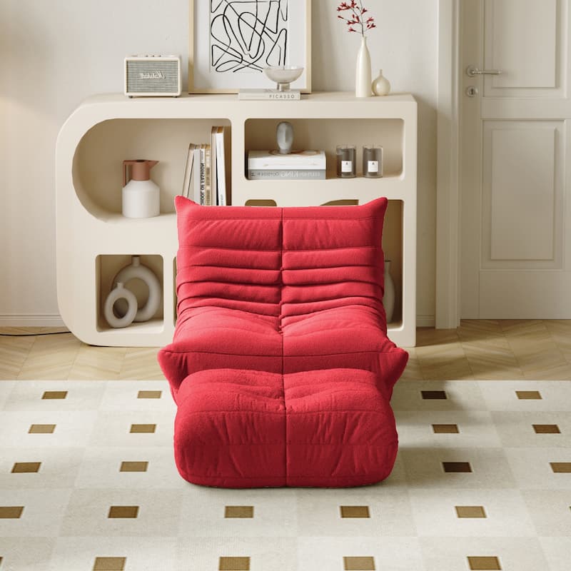 Fireside Chair with Ottoman, Lazy Floor Sofa For Living Room