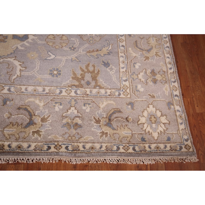 Floral Gray Oushak Indian Area Rug Hand-Knotted Wool Carpet - 8'1" x 9'11"