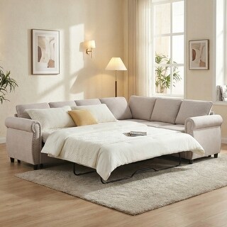 104'' Large L-Shaped Sectional Sleeper Sofa 2-in-1 Pull Out Couch Bed ...