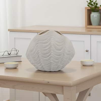 Coral Accent Vase, White Ceramic, Oceanic Coastal Design, 13 Inch