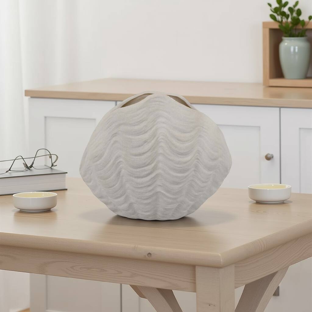 Coral Accent Vase, White Ceramic, Oceanic Coastal Design, 13 Inch