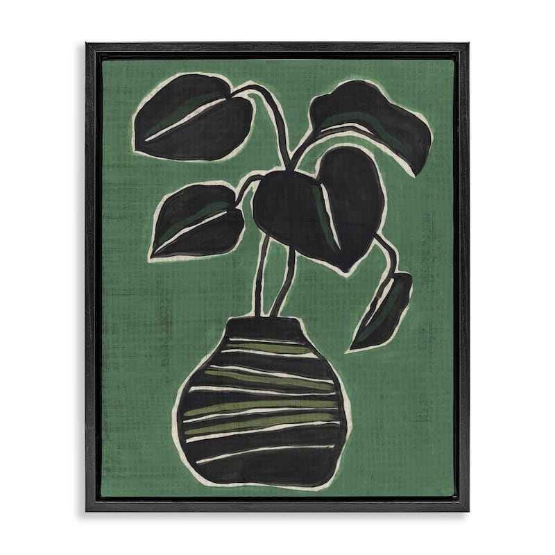 Stupell Green Hued House Plant Framed Floater Canvas Wall Art Design By June Erica Vess - 17 x 21 - Black