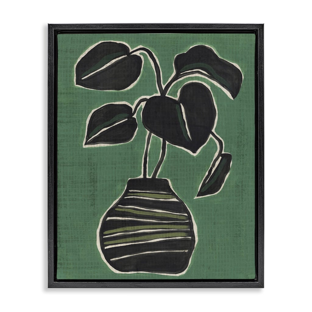 Stupell Green Hued House Plant Framed Floater Canvas Wall Art Design By June Erica Vess
