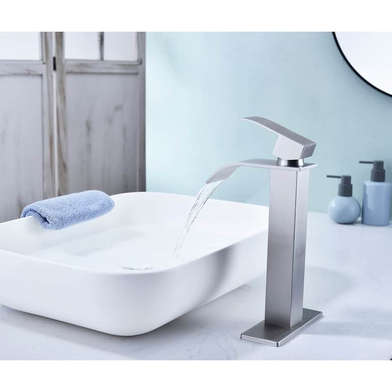 Modern Single Handle Sink Vanity Bathroom Faucet with Waterfall Spout, Anti Corrosion, Anti Rust, Easy Clean