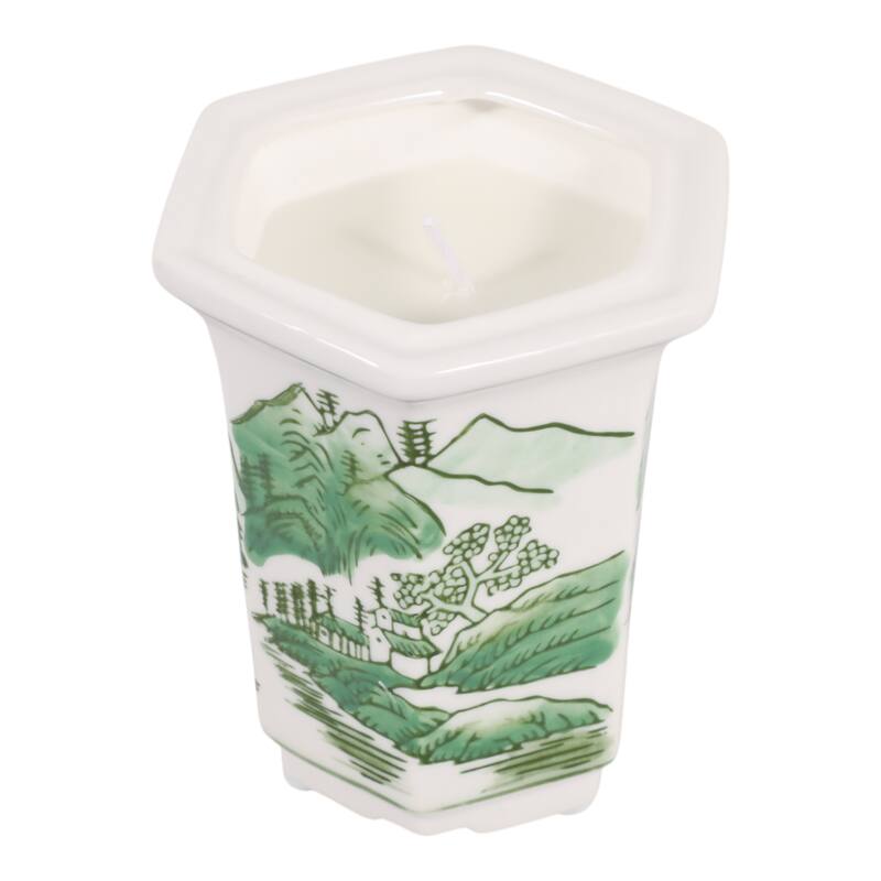Modern Chinoiserie Ceramic Candle - Sage and Eucalyptus Scented
