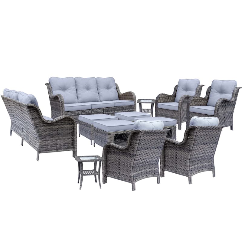 12 Piece Outdoor Wicker Patio Conversation Furniture Seating Sofa Sets
