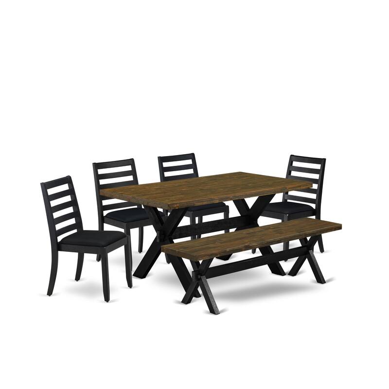 East West Furniture dining set - a dinner table & Stackable kitchen chairs - Wire-brushed Black (Pieces & Seat Options) - X676X1624-6