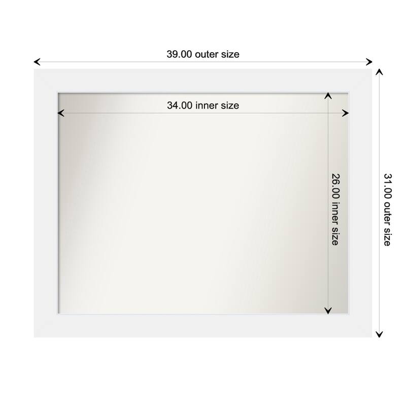 Corvino White Framed Non-Beveled Custom Wall Mirror, Bathroom Vanity Mirror - Outer Size: 39 x 31